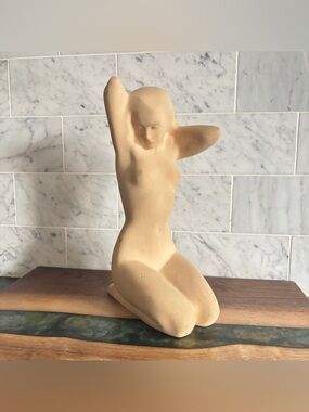 Vintage Signed Kneeling Nude Woman Stone Sculpture